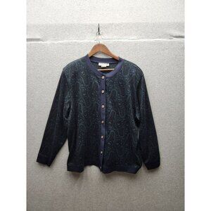 VTG 90's Cathy Daniels Womens Paisley Cardigan Sweater X-Large Navy Green Button